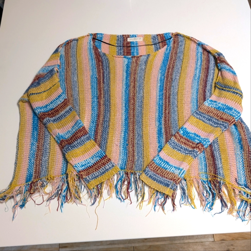 Natural Life Striped Fringe Sweater